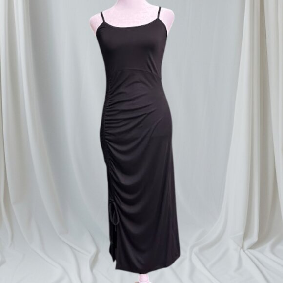 Women’s Black Midi Dress with Side Ruched Drawstring – Size M - Picture 1 of 11